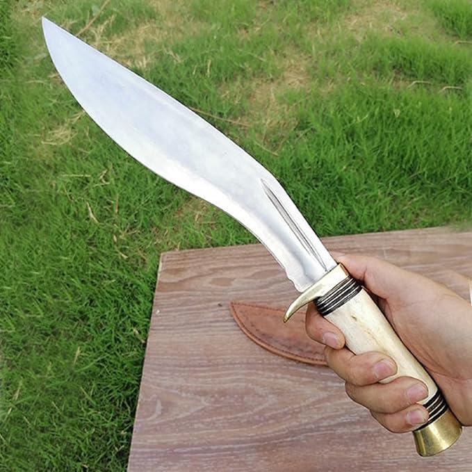 17 Carbon Steel Kukri Knife with Bone Handle Leather Sheath Included Best For Hunting Skinning and Camping Knife