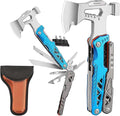 17-in-1 Multifunctional Outdoor Tool Axe with Hammer Plier wrenches utility knife saw bottle opener Multi-bit screwdrivers Great Gift for Men Dad Camping Survival Kit (Blue)