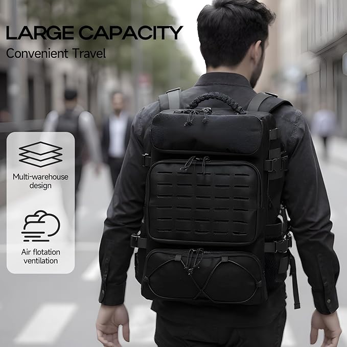 Tactical Backpack for Men 35L Travel Military Backpack with Shoe Compartment 1000D Water Resistant Molle Army Tactical Gear Assault Pack Bag Rucksack for Outdoor Survival Hiking Gym Black