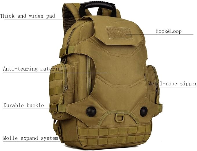 Jungle Leopard 40L Travel Rucksack Tsctical Backpack Army Molle Outdoor Sport Bag Men Camping Hiking Military (Color : S427-40L-BK)