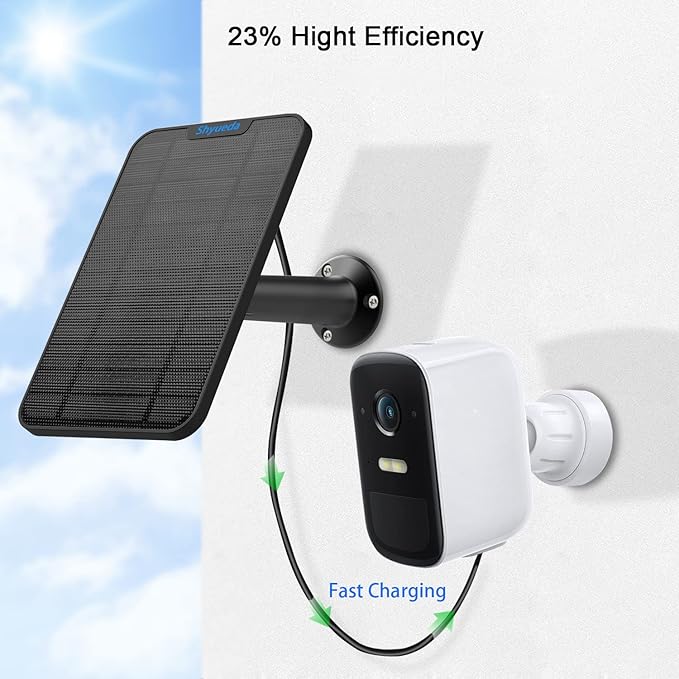4W Solar Panel Charging Compatible with Eufycam 3/3C/2C/2C Pro/2/2 Pro/E20/E40/E/S40/S220/S300/L40/l20 with 13.1ft Waterproof Charging Cable IP65 WeatherproofIncludes Secure Wall Mount (Black)