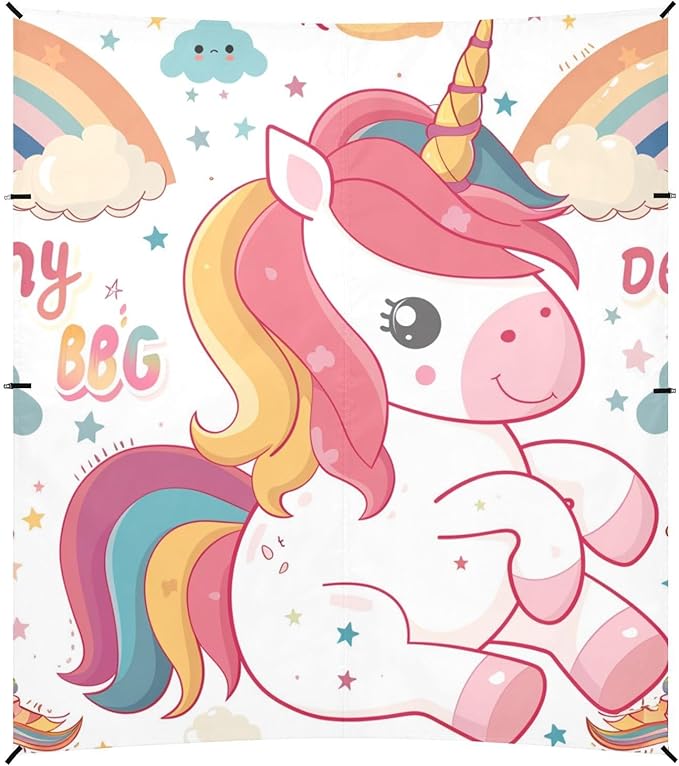 ALAZA Cute Unicorn Rainbow Dream Big Beach Tent Sun Shelter Portable Canopy Sunshade for Outdoor Camping Picnics Backyard Fun 10x9 ft