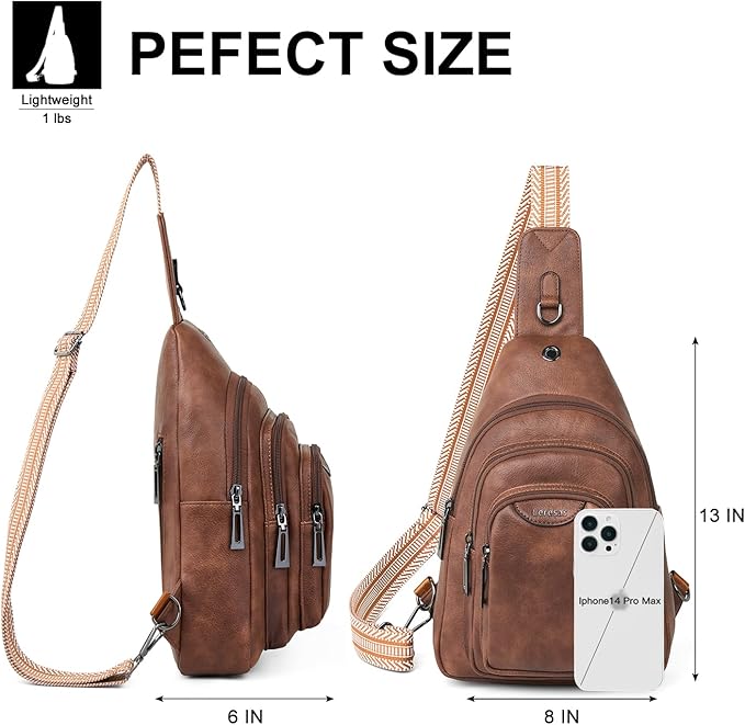 Leresas 10L Crossbody Sling Bag for Women Men Anti Theft Cross Body Fanny Pack Belt Bag Purse Gifts for Women Faux Leather Brown