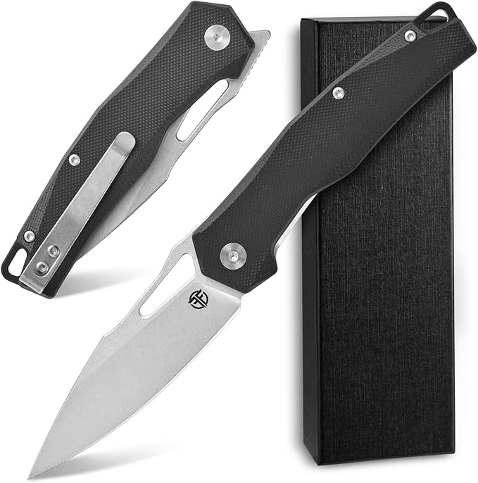 FF21 Folding Pocket KnifeVG10 Steel Blade G10 Handle Full Tang Knife for Outdoor Activities Camping Hunting Fishing(Black)
