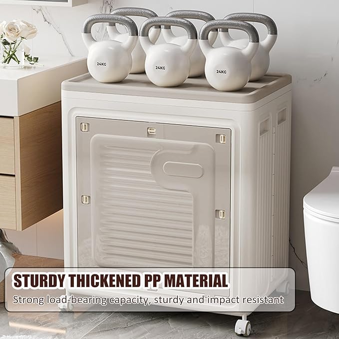 Folding Large Storage Box With Flip Lid And Wheels Home Closet Organiser Plastic Storage Bin Clothes Blanket Storage Cabinet 80/120L ﻿(58x25x68cm)