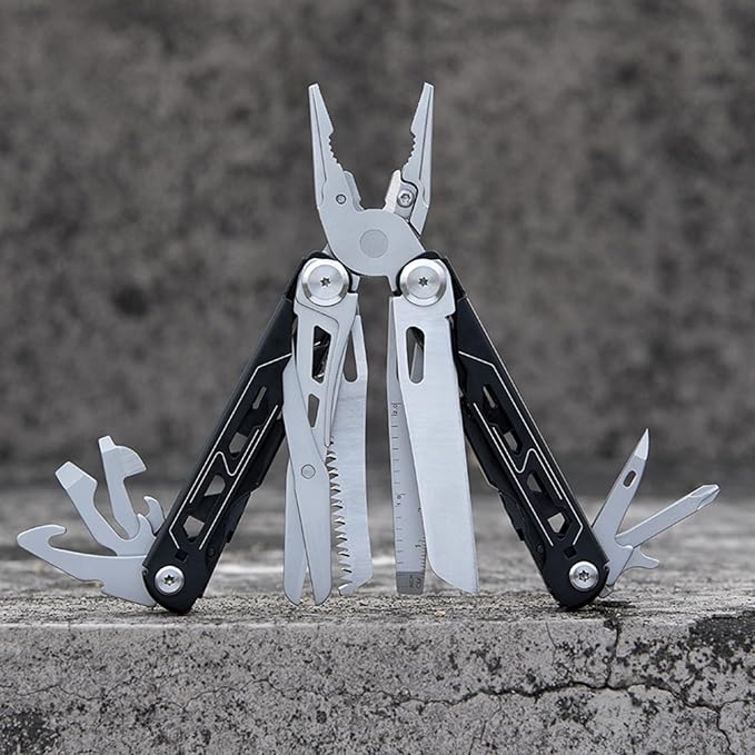 Portable Multitool Pliers Mini Scissors with Clip Knife Folding Stainless Steel Lightweight Tools for Travel Camping Hiking (black+silver 1pcs)