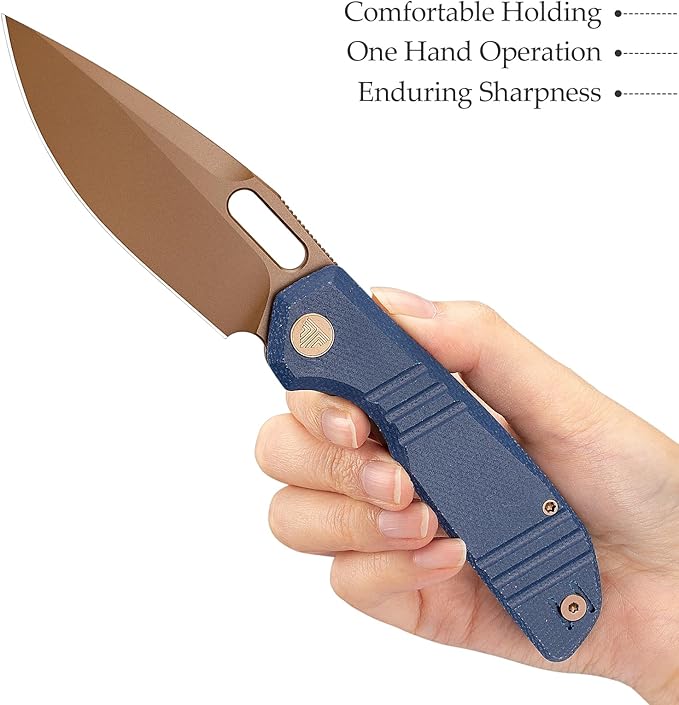 TRIVISA Gecko Folding Pocket Knife 3.4 14C28N Steel Blade Micarta Handle EDC Knife with Pocket Clip for Men Women Camping Hiking (Blue)