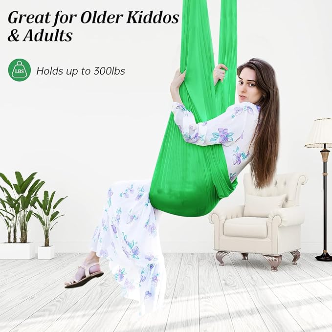 Therapy Swing for Kids with Special Needs (Hardware Included) Sensory Swing Snuggle Swing Indoor Adjustable Aerial Yoga for Children with Autism ADHD Aspergers Sensory Integration (Green)