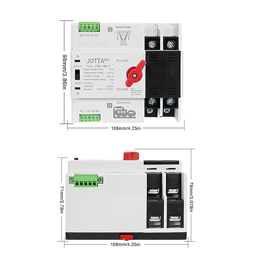 JOTTAELE Automatic Transfer Switch2P 100A 110V 50/60HzSingle Phase ATS for Generator