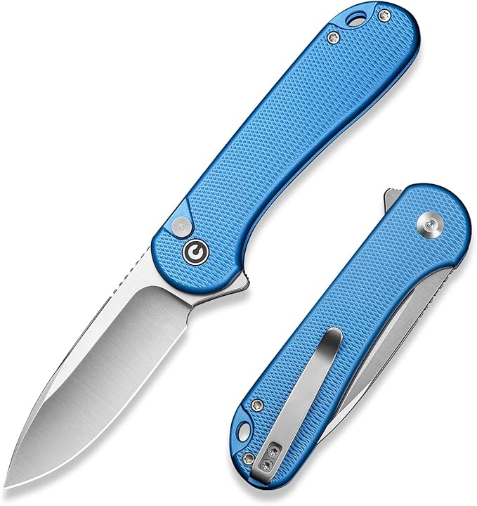 CIVIVI Elementum II Pocket Folding Knife 2.96 Nitro-V Steel Blade Aluminum Handle Knife with Deep Carry Pocket Clip for EDC Camping Hiking Hunting C18062PD-2 Blue