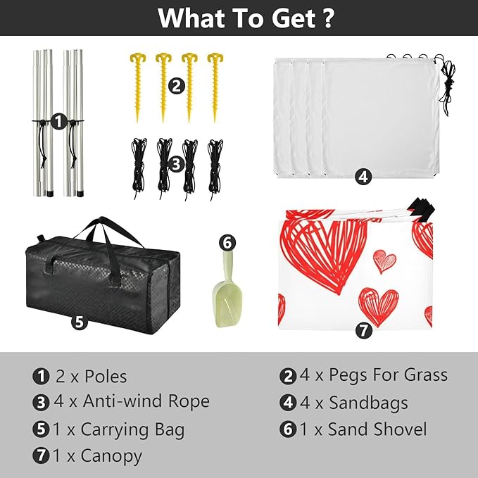 Beach Canopy with Windproof Ropes &amp Sandbags Beach Tent Sun Shade Sun Shelter for Camping Trips Fishing Backyard Fun or Picnics Heart