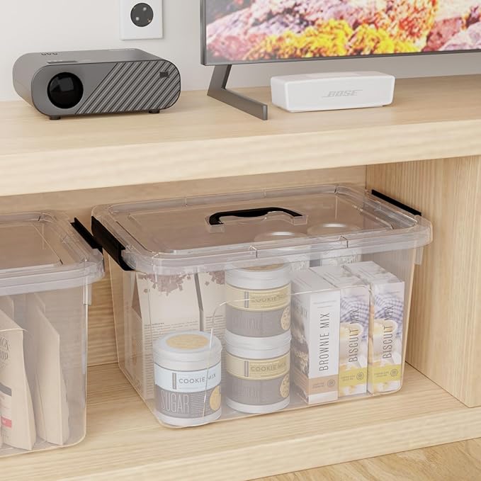 12 Quarts Clear Latch Storage Bins with Lid Clear Plastic Storage Latching Box with Handle 6 Packs