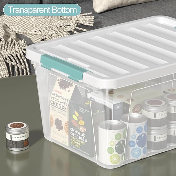 35 Quart Clear Plastic Storage Box Large Latching Storage Bin 6 Packs