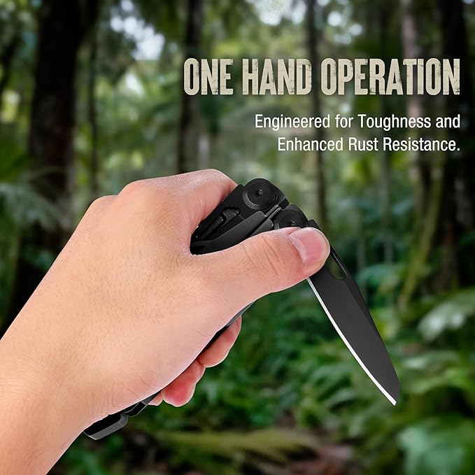 MOSSY OAK CNC-Machined Multitool Pliers 27-in-1 Multi Tool with Pocket Knife Fire Starter &amp Whistle Bottle Opener Screwdriver – Self-Locking Survival Tool for Camping &amp Hiking Black