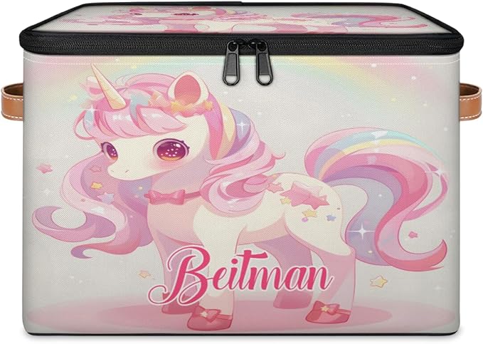 Storage-Bins with Lids Handle Customized Stackable-Storage-Bin for Kids-Boys-Girls-Toys Cube Collapsibl Basket Unicorn Stars