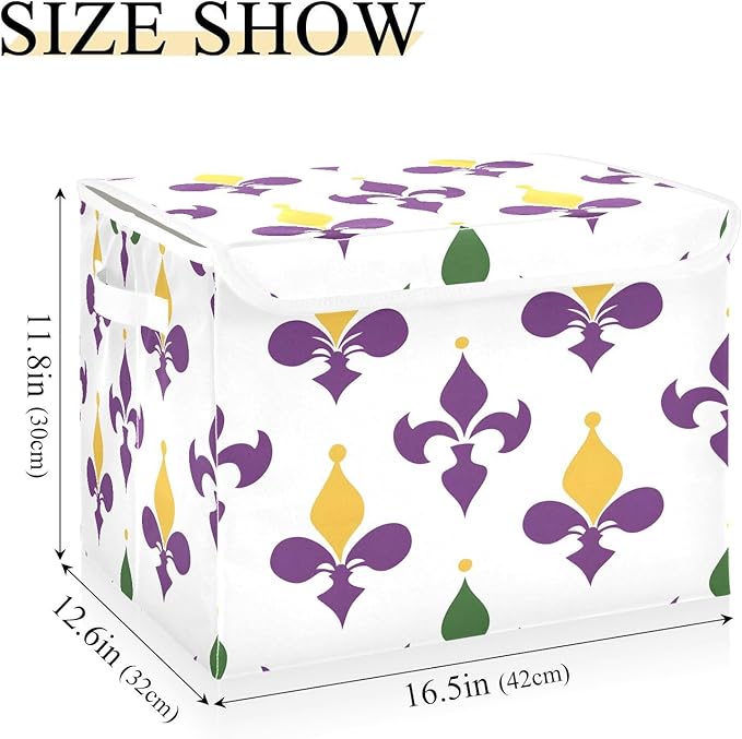 Storage Baskets with Lids Mardi Gras Collapsible Bins Stackable Fabric Large Linen Baskets Closet Organizer Container 16.5x12.6x11.8