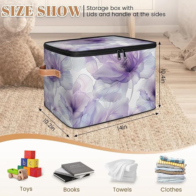 Storage Bins with Lids Blooming Flower Storage Basket Clothes Organizer with Handles Closet Storage Containers for Clothing Bedding Blanket