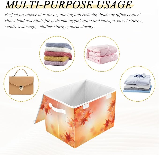 senya Thanksgiving Baskets Collapsible Storage Bins with Lids Thanksgiving Autumn Leaves Golden Maple Leaves Storage Boxes Clothes Baskets for Organizing