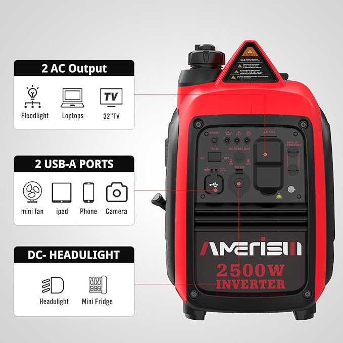 AMERISUN 2500W Portable Inverter Generator with Quiet Technology Small Generator for Camping Home Emergency EPA Compliant 2025 Version