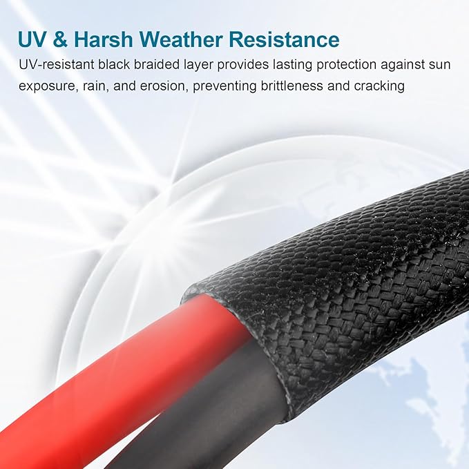 8AWG Solar Cable - 40FT Solar Panel Extension Cord 8 Gauge PV Wire with Flame Retardant Protective Sleeving Female &amp Male Waterproof Connector for RV Photovoltaic Systems Solar Panels (40 Feet)