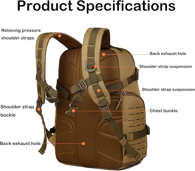 35l Military Tactical Backpack for Men Hiking Climbing Camouflage Cs Molle Multi-functional Tactical Cycling Rucksack (Khaki)