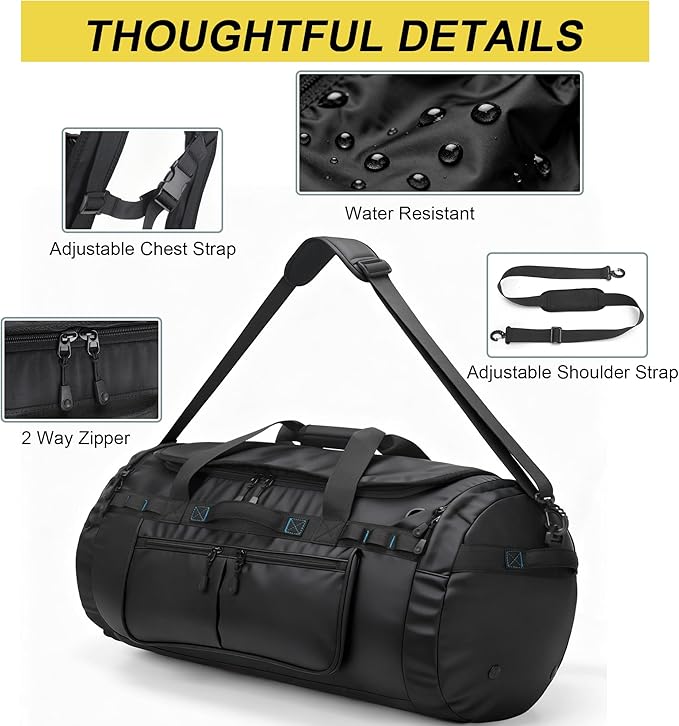 Large Travel Duffle Backpack for Men Women with Straps 45L/60L/90L Waterproof Gym Duffel Bag with Shoes Compartment for Hiking Camping Gym Overnight (90L)