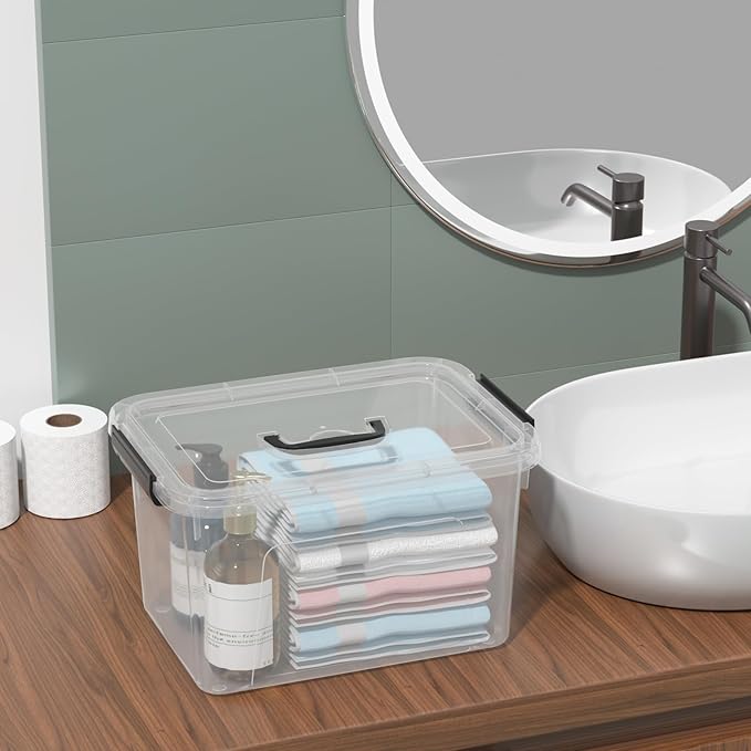 4 Pack 10.5 Quart Latching Storage Bin with Handle Clear Latch Box