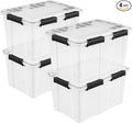Sterilite 4 Pack 54 Qt Gasket Box Clear Stackable Plastic Storage Container with Lids Black - Waterproof Organizer and Dustproof Tote for Home Organization