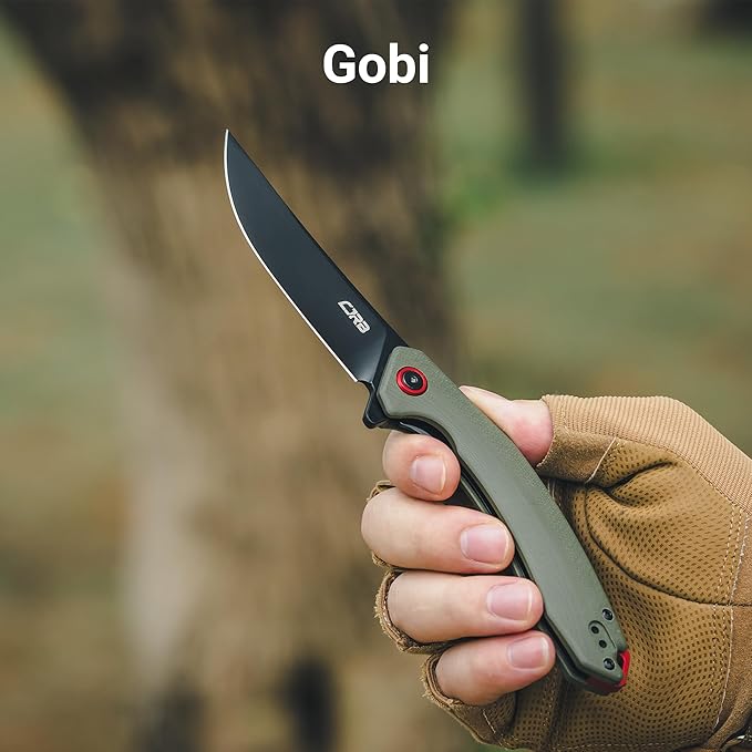 CJRB Tactical Knife Small Folding Pocket Knife with AR-RPM9 Steel Blade and G10 Handle for Men Outdoor Survival Hunting Camping Gobi(J1906B) Green