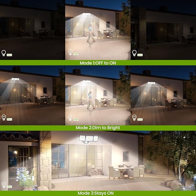 7500LM LED Security Light Motion Sensor Outdoor Lights Adjustable 3 Head Hardwired LED Flood Lights Outdoor IP66 Waterproof 38W Motion Detected Lights for Outside House Garage Yard