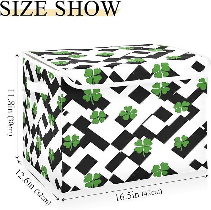 Clover Stripes Fabric Storage Bins with Lids and HandleFoldable Storage Bins with LidsCloset Organizers for Clothes Storage Room Organization Office Storage Chest Organizer