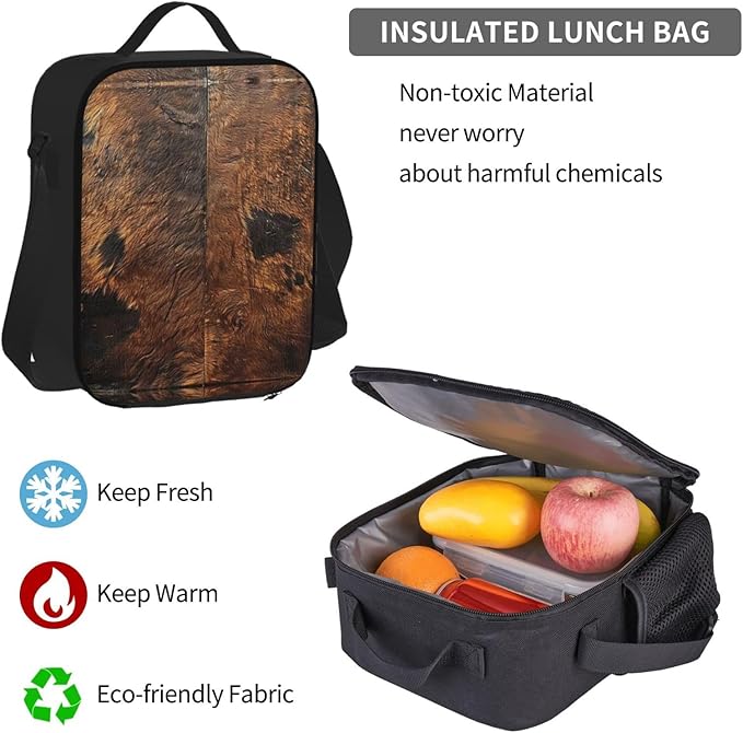 Brown Cowhide Art Backpack With Lunch Box 3 In 1 Set With Pencil Case Large Capacity Backpack With Chest Strap