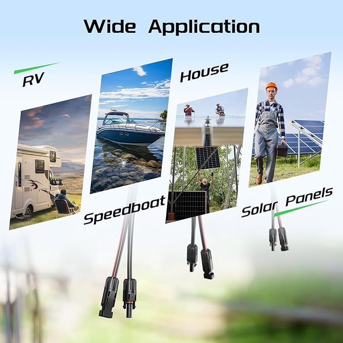 Bateria Power 50 Feet 10AWG Solar Panel Extension Cable 6mm² with Female &amp Male Connectors 10 Gauge Twin Wire Conductor Parallel Solar Wire Adapter for RV Photovoltaic Systems
