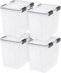 IRIS USA WeatherPro 32 Qt Storage Bins with Lids 4 Pack BPA-Free Plastic Gasket Box with Tight Latch and Seal Stackable Nestable Tote Tub - Clear/Black
