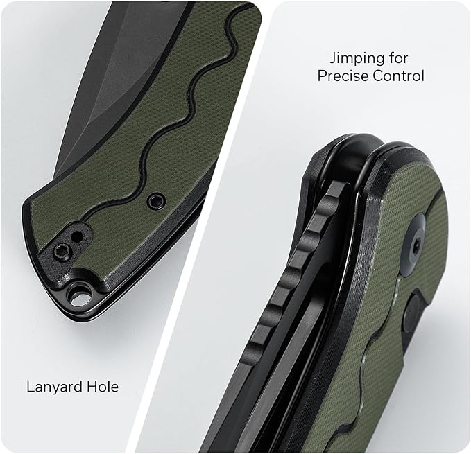 SENCUT Squiggy Pocket Knife Camping Folding Knife with 3.89'' 9Cr18MoV Blade &amp G10 Handle Reversible Clip for EDC Hiking S24082A-2 (Black/Green)