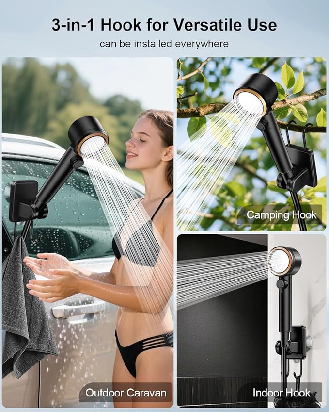 AUTOPkio Portable Shower 8000mAh Rechargeable Camping Shower Pump with 5 Speed Modes LED Display IPX8 Waterproof 10 L/min Electric Outdoor Shower Kit for Travel Car RV Hiking Beach Pet