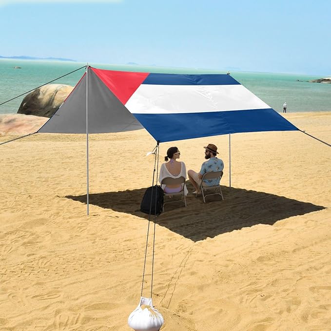 Cuba Flag Foldable Beach Canopy UPF50 Waterproof Large Portable Sun Shelter with Sand Shovel Sandbags for Family Trips Picnics &amp Camping