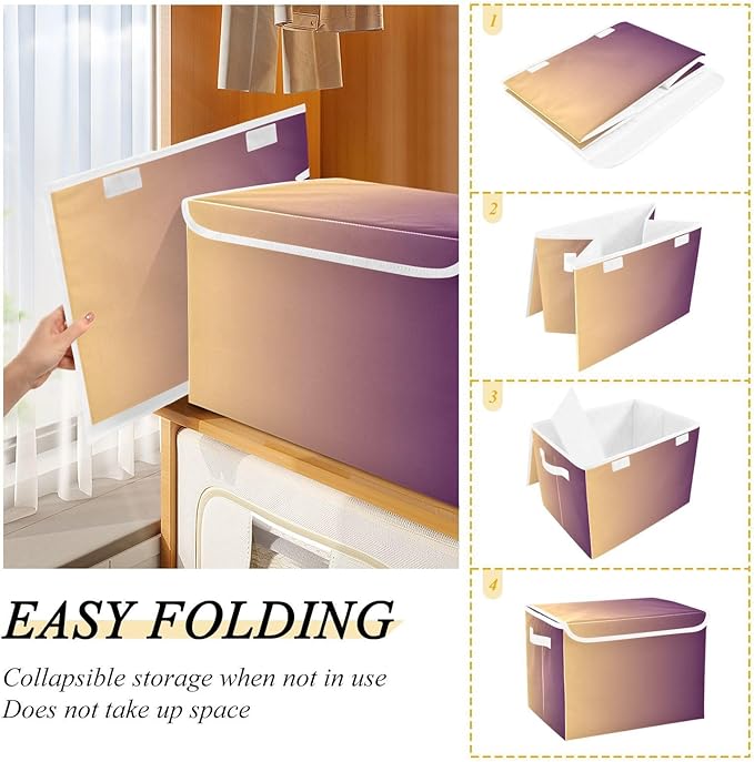 Brown Gradient Storage Boxes with Lids Foldable Container Storage Fabric Storage Bin for Home Studyroom Home Decor