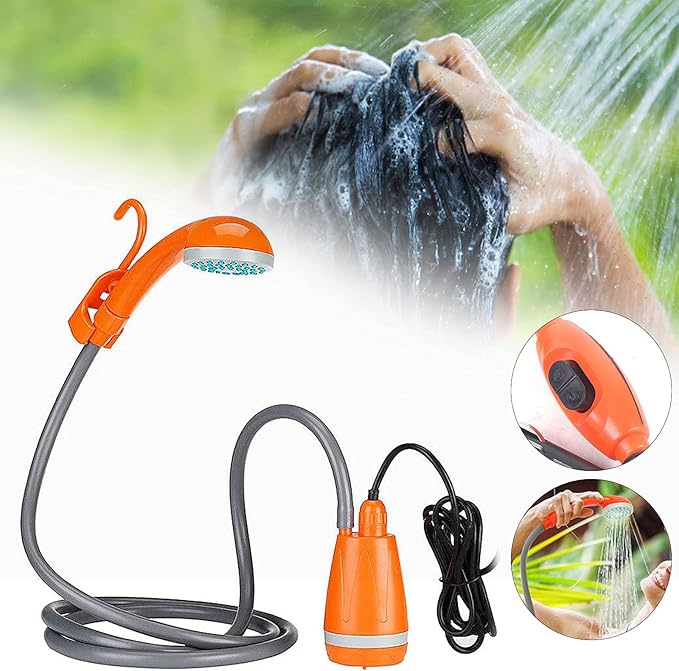 62W 12V Portable Outdoor Shower Head Water Pump Camping Hiking