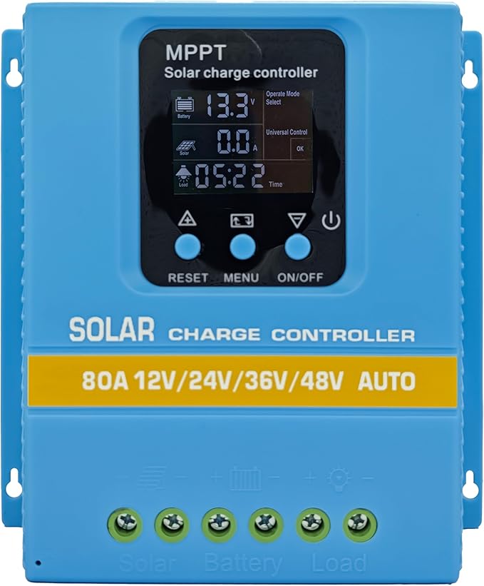 MPPT Solar Charger 60A/80A/100A Selectable Dual USB &amp 3-Stage Protection for Street Light/Home Power Systems LCD Display (80A)