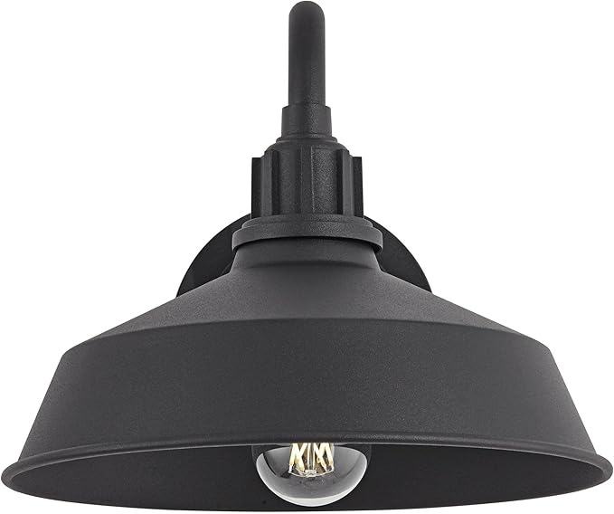Franklin Iron Works Arnett Rustic Urban Barn Outdoor Wall Light Fixture Smooth Black Aluminum 10 1/2 Gooseneck Arm for Exterior House Porch Patio Outside Deck Garage Yard Front Door Garden Home