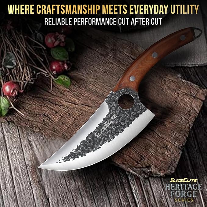 SliceElite 2PCS Hand-Forged Butcher Knife Set | Cleaver &amp Viking Knives for Meat Cutting | Professional Chef Knife Gift Box Perfect BBQ Tool for Men