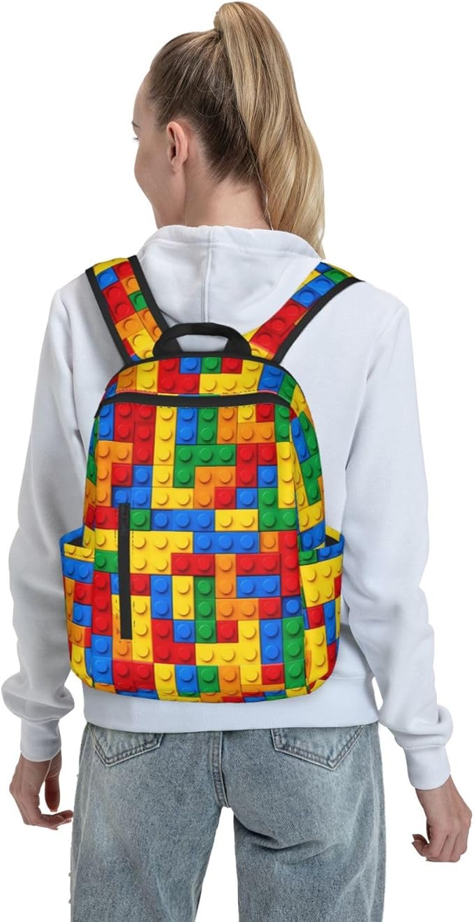 Unisex Colorful building blocks bricks Backpack Durable Laptop Backpack with Adjustable Shoulder Straps Multipurpose Backpacks for Travel Hiking Camping