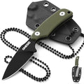 Omesio Compact Neck Knife with Sheath and Necklace D2 Steel 2.99-Inch Blade Full Tang G10 Handle Fixed Blade for EDC Hiking Camping (Black Blade + Green Handle)