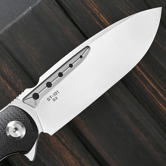 Sitivien ST131 Folding KnifeD2 Blade G10 Handle EDC Tool Knife with Liner Lock for Outdoor Camping Hiking Fishing(Black)