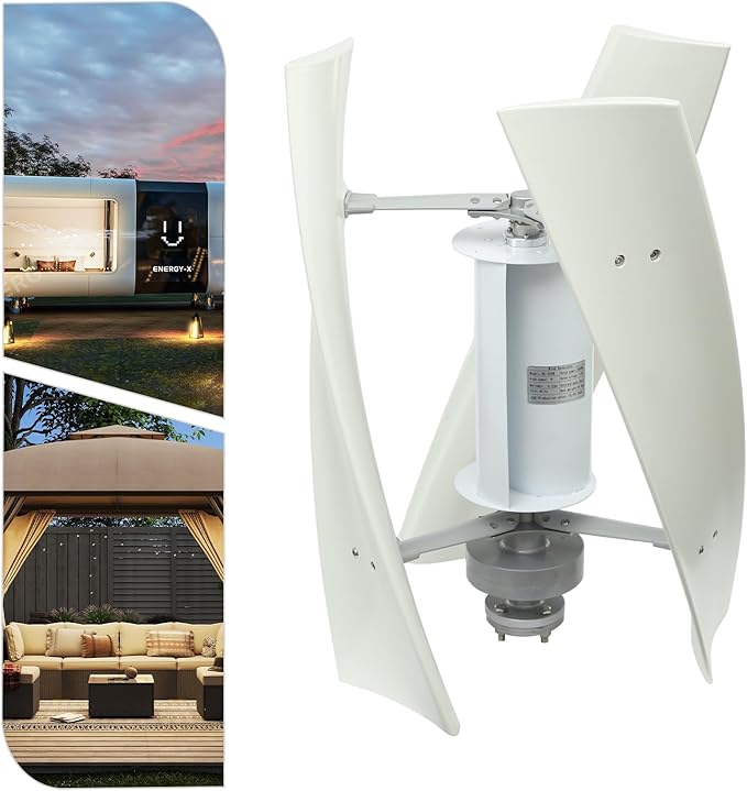 100W Vertical Axis Wind Turbine Generator Permanent Magnet Generator with Intelligent Controller Low Noise Helical Design Windmill for Home Boats Street Lighting (12V100WStyle 3 White)