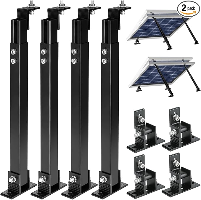 Solar Panel Mount Aluminum Alloy Adjustable Solar Panel Tilt Mount Brackets Black Baking Paint Anti-Corrosion Solar Panel Stand Suitable for 50W 70W 100W 150W 200W 300W 400W