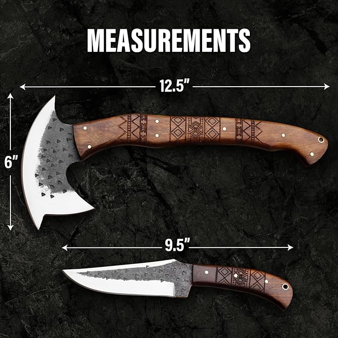 EdgeLandKnives® Hand Forged Tomahawk Throwing Axe and Bushcraft Knife Set Heavy Duty D2 Steel Tomahawk Throwing Axe and Bushcraft Knife Set with Leather Sheath Perfect Combo for Outdoorsmen (EL34)