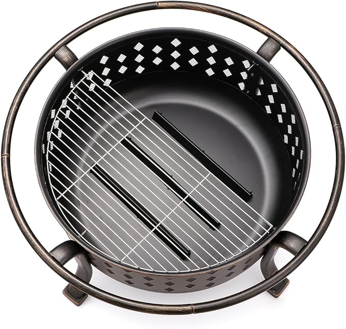 36 Inch Fire Pits for Outside Outdoor Wood Burning Firepit with BBQ Grate Large Heavy Duty Steel Firepit Bowl Bonfire Pit for Patio Backyard Garden Camping