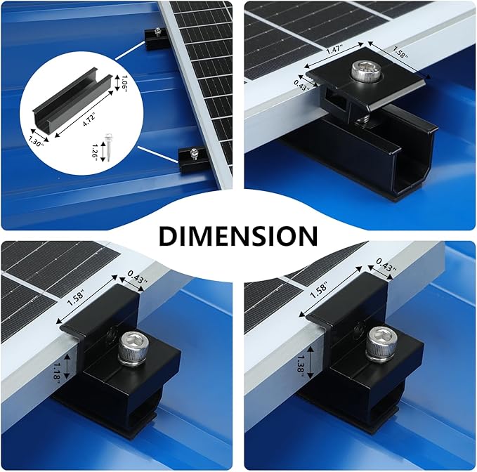 4 Set Solar Panel Roof Mounting Kit Aluminum Solar Panel Mounting Rails Bracket Foot for RV Ship Roof